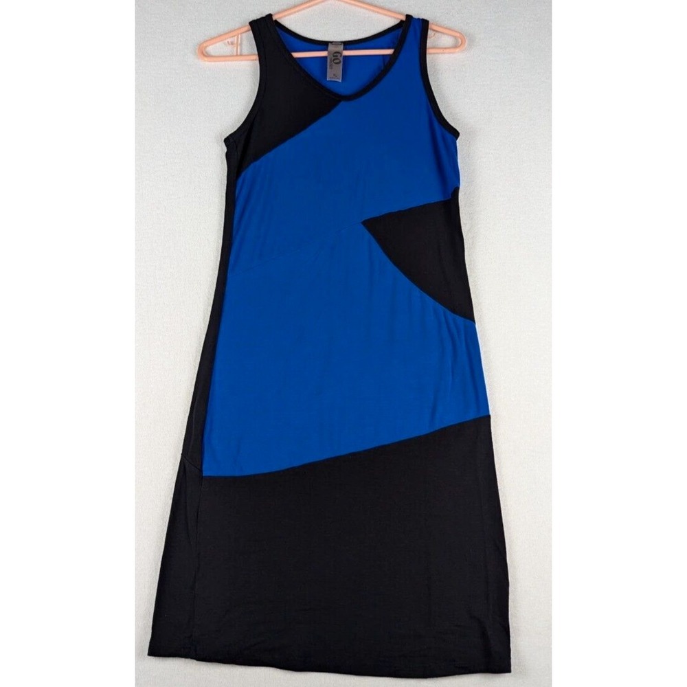 Go Couture Women's Tank Midi Modal Dress XL Blue & Black Made in USA EUC